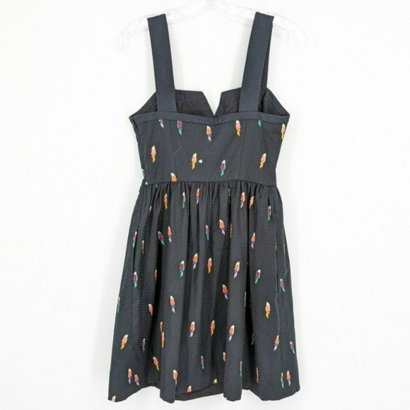 Kate Spade Flock Party Dress 0 Black Parrot Jacquard Fit N Flare Mock Wrap Mini - Picture 10 of 15